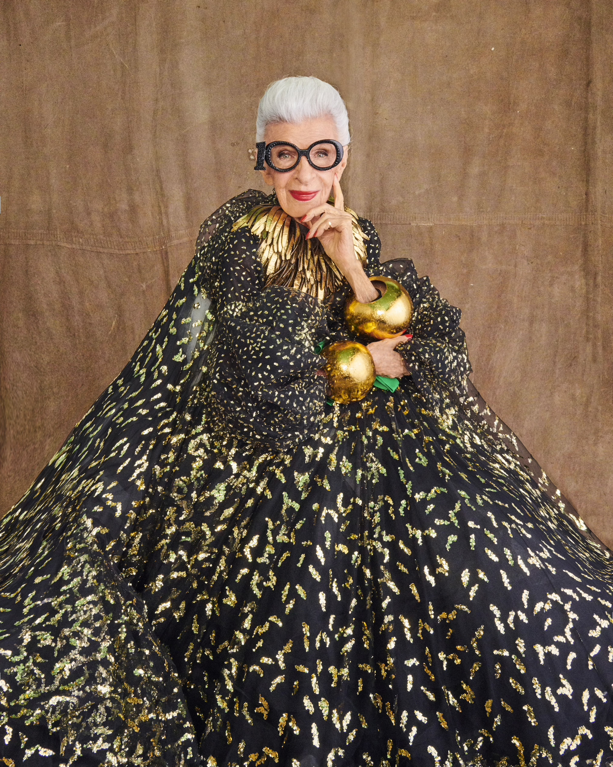 Iris Apfel wearing one of her many unique pieces